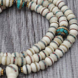 Tibetan Mantra Inlaid Yak Bone Prayer Mala