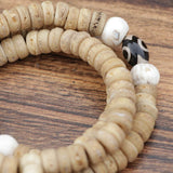 Dzi Bead Inlaid Yak Bone Prayer Mala
