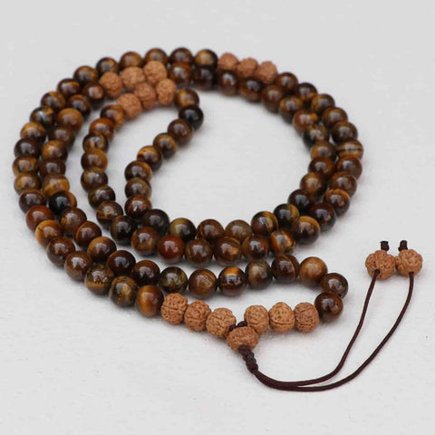 Tiger Eye Stone Japa mala With Rudraksha Seed Spacer