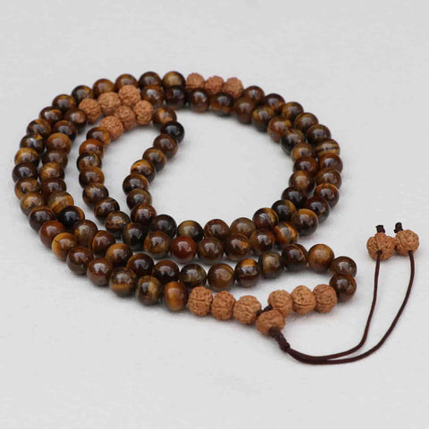 Tiger Eye Stone Japa mala With Rudraksha Seed Spacer