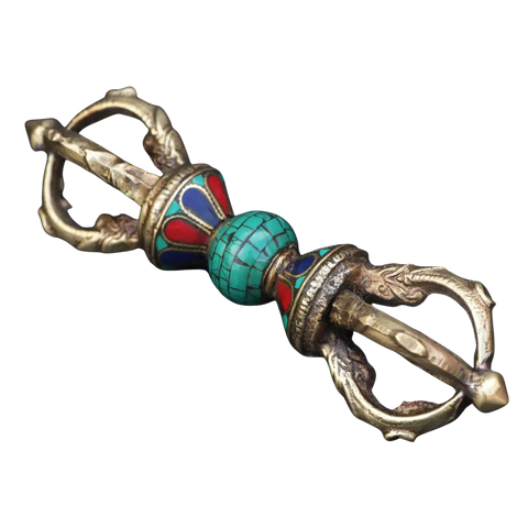 Stone Inlaid Tibetan Brass Vajra / Dorje