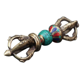 Stone Inlaid Tibetan Brass Vajra / Dorje