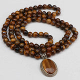 Tiger Eye Stone Japa Mala With Tiger Eye Pendant