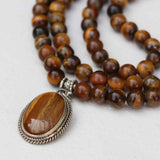 Tiger Eye Stone Japa Mala With Tiger Eye Pendant