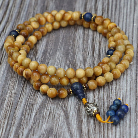 Tiger Eye Yoga Mala With Lapis Stone Spacer